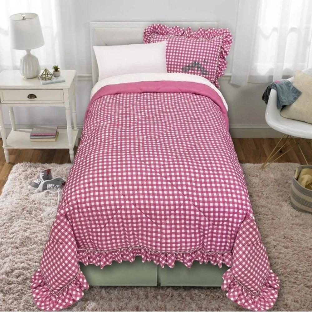 Wicked Katie Kime Twin Comforter Pink Gingham Ruffles High Heels Print NEW